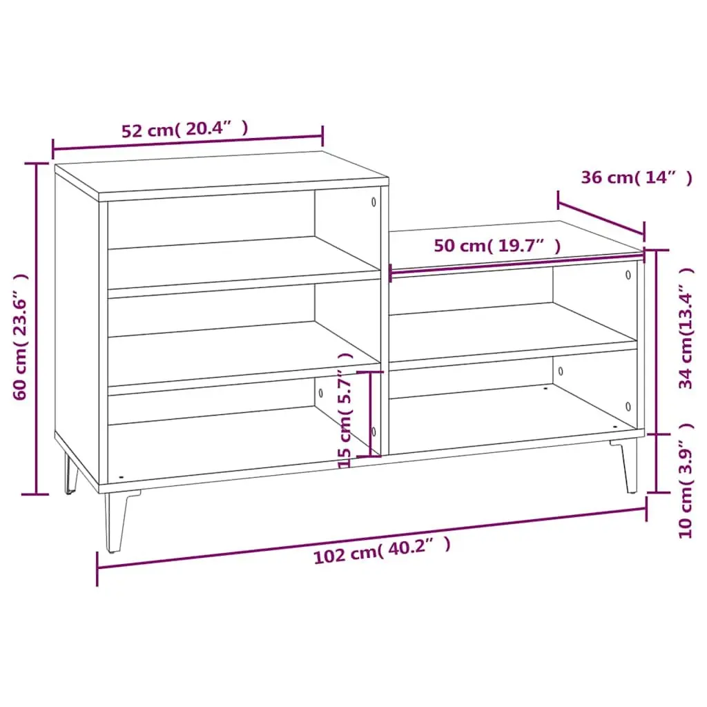 Shoe Cabinet White 102x36x60 cm Engineered Wood Storage Rack 5 Shelves