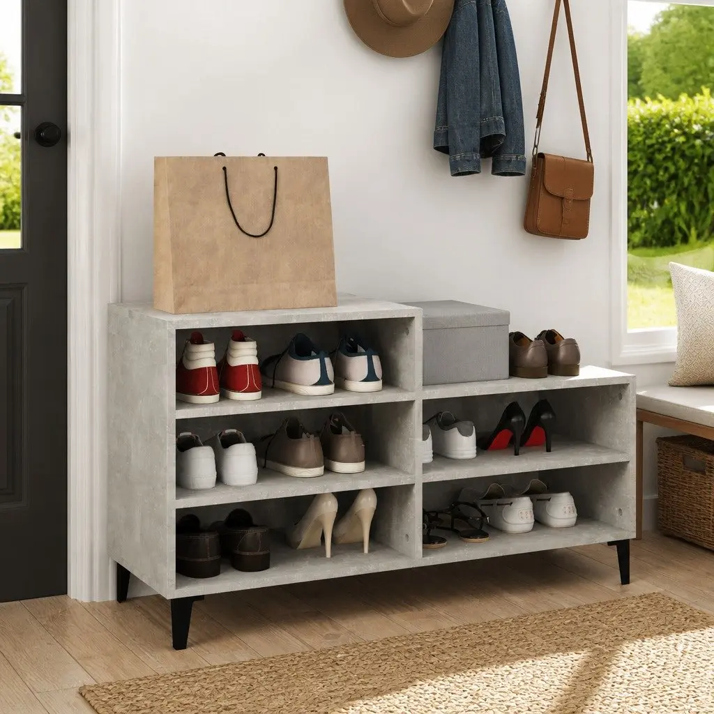 Shoe Storage Cabinet Grey Engineered Wood 102x36x60cm 5 Shelves Organizer for Hallway Bedroom Living Room Entryway