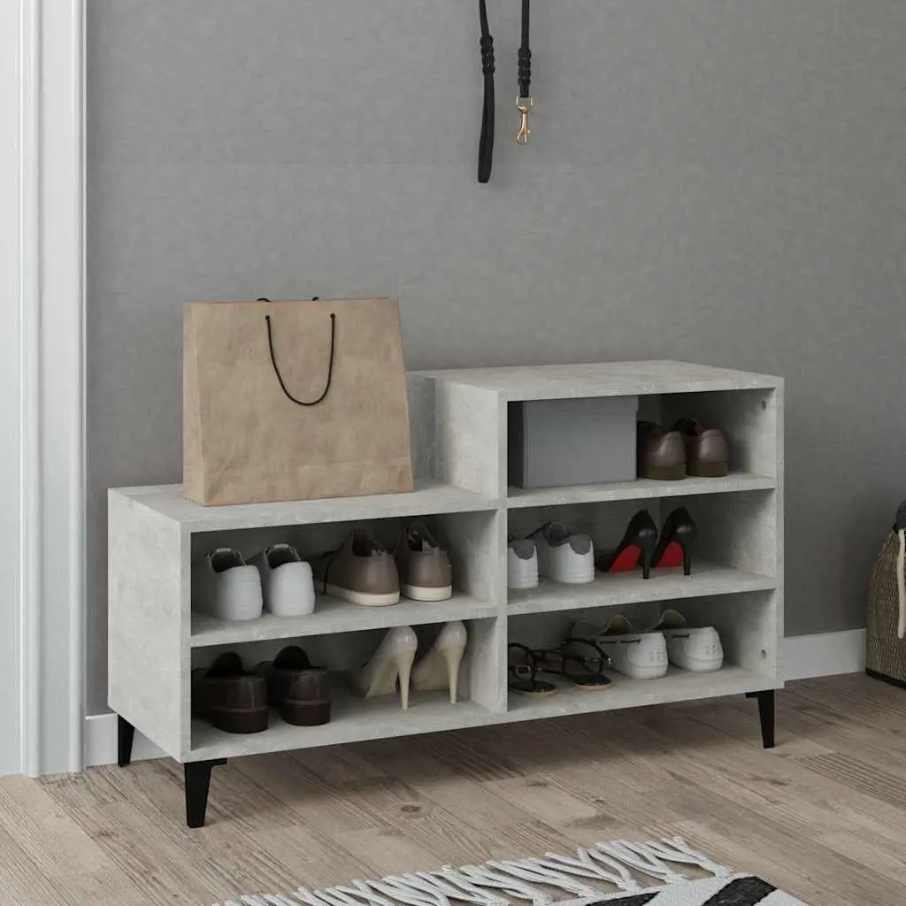 Shoe Storage Cabinet Grey Engineered Wood 102x36x60cm 5 Shelves Organizer for Hallway Bedroom Living Room Entryway