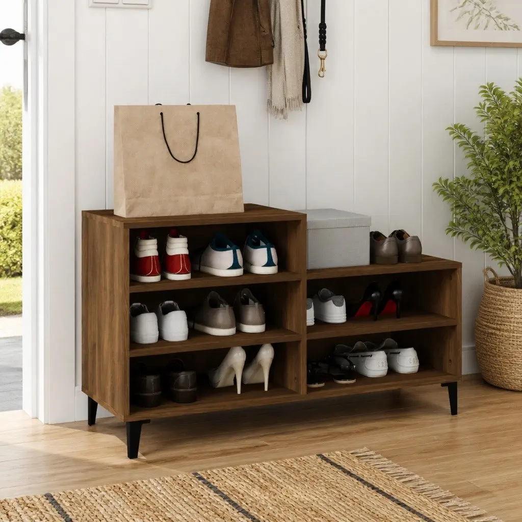 Shoe Cabinet Brown Oak 102x36x60cm Storage Rack 5 Shelves Engineered Wood