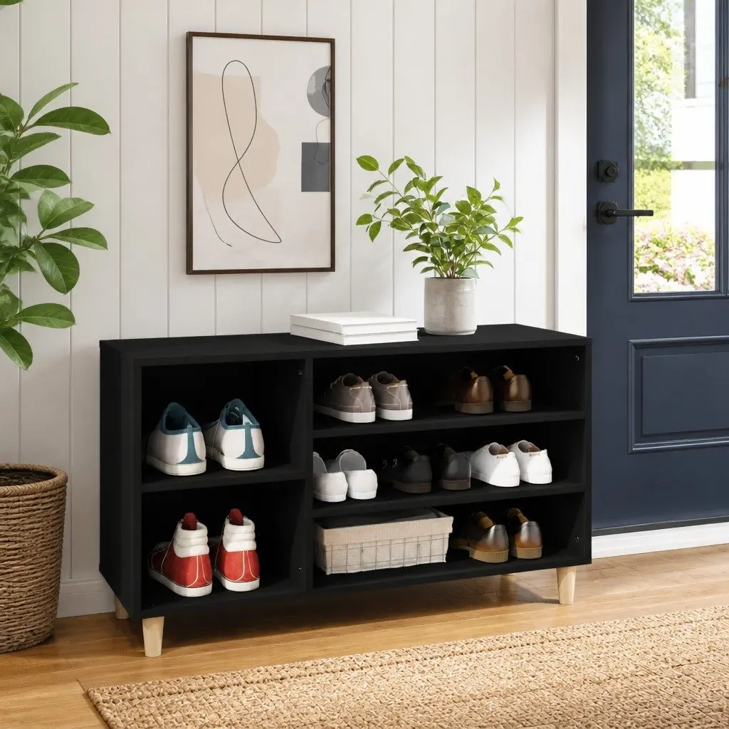 Shoe Cabinet Black Entryway Organizer Engineered Wood 102W x 36D x 60H cm