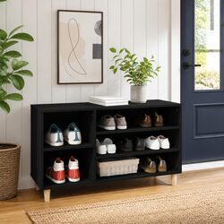 Shoe Cabinet Black Storage Organizer Engineered Wood Hallway Entryway Furniture