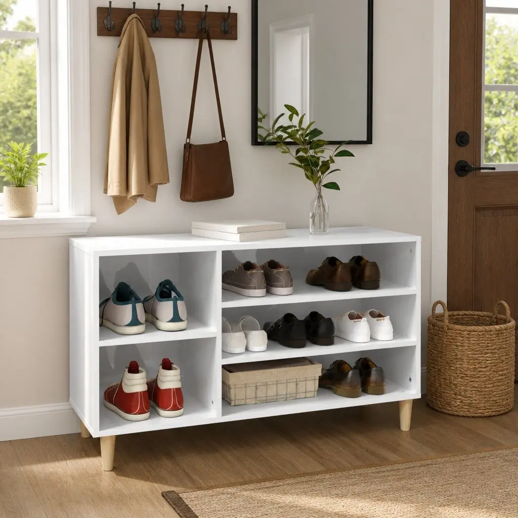 Shoe Cabinet Storage Organiser Hallway High Gloss White 102W x 36D x 60H cm
