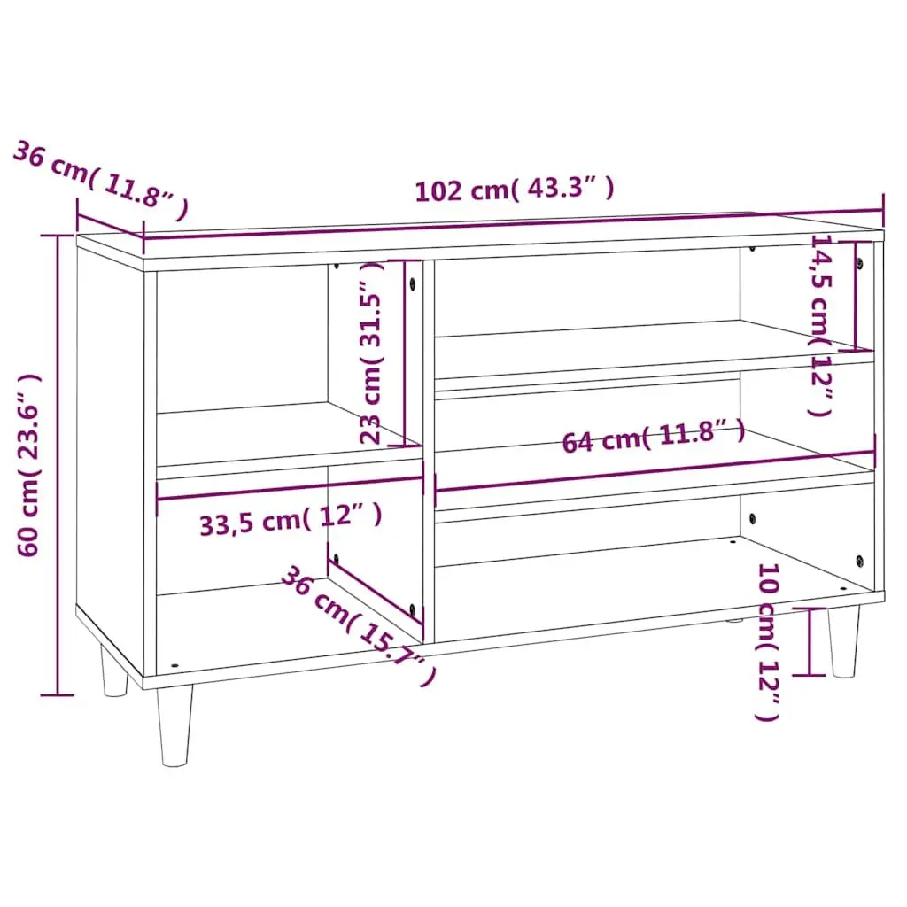 Shoe Cabinet Storage Organiser Hallway High Gloss White 102W x 36D x 60H cm