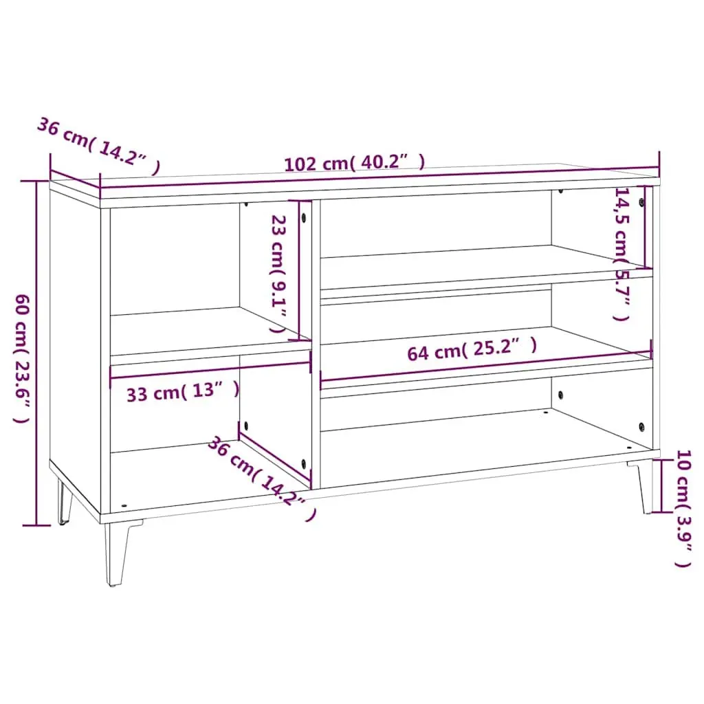 Shoe Cabinet Black Hallway 102x36x60 cm Storage Organiser Engineered Wood