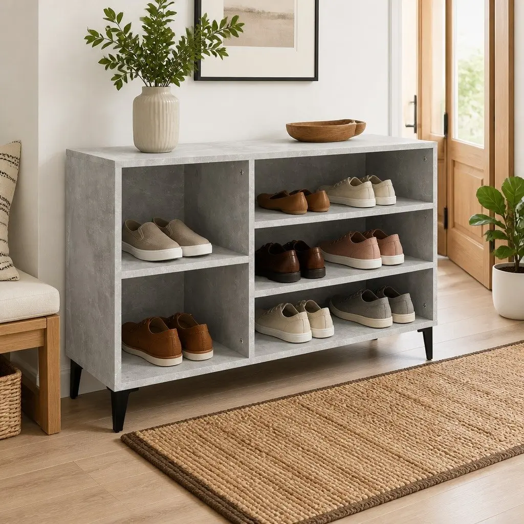 Shoe Cabinet Grey Engineered Wood Storage Organiser for Hallway 102W x 36D x 60H cm