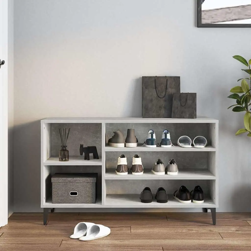 Shoe Cabinet Grey Engineered Wood Storage Organiser for Hallway 102W x 36D x 60H cm