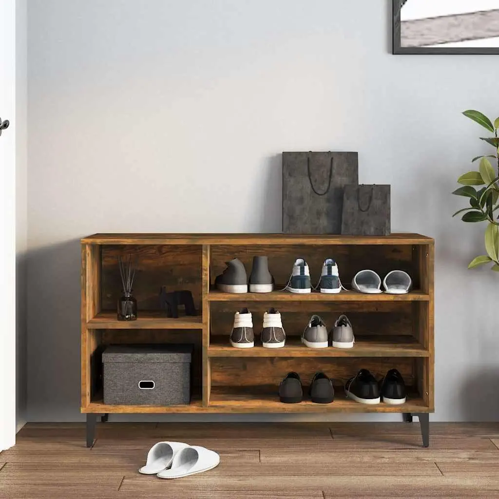 Shoe Cabinet Brown Engineered Wood Storage Organiser Hall Furniture Compartments