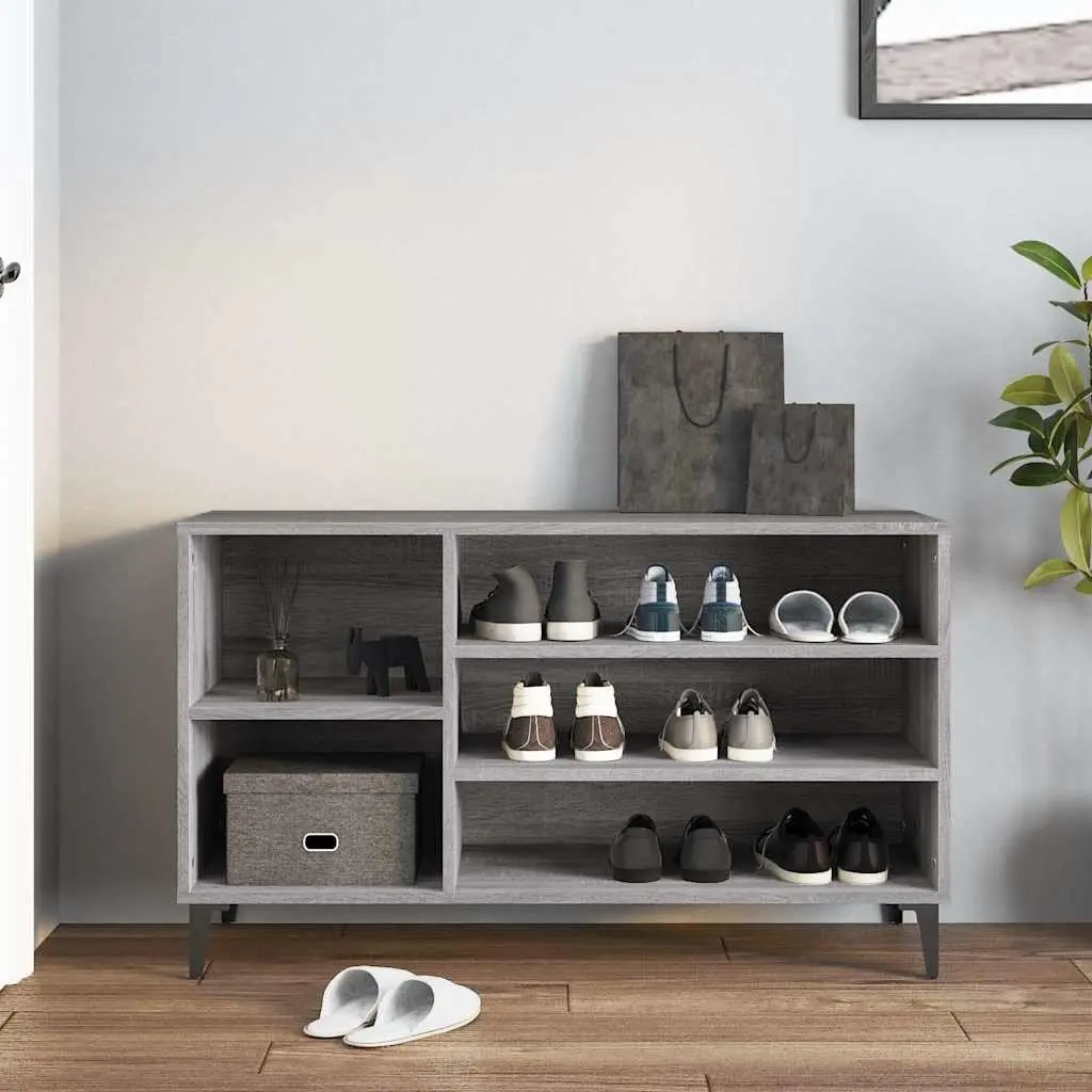 Shoe Cabinet Grey Engineered Wood Storage Organiser Hall 102W x 36D x 60H cm