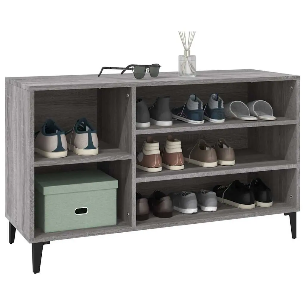 Shoe Cabinet Grey Engineered Wood Storage Organiser Hall 102W x 36D x 60H cm
