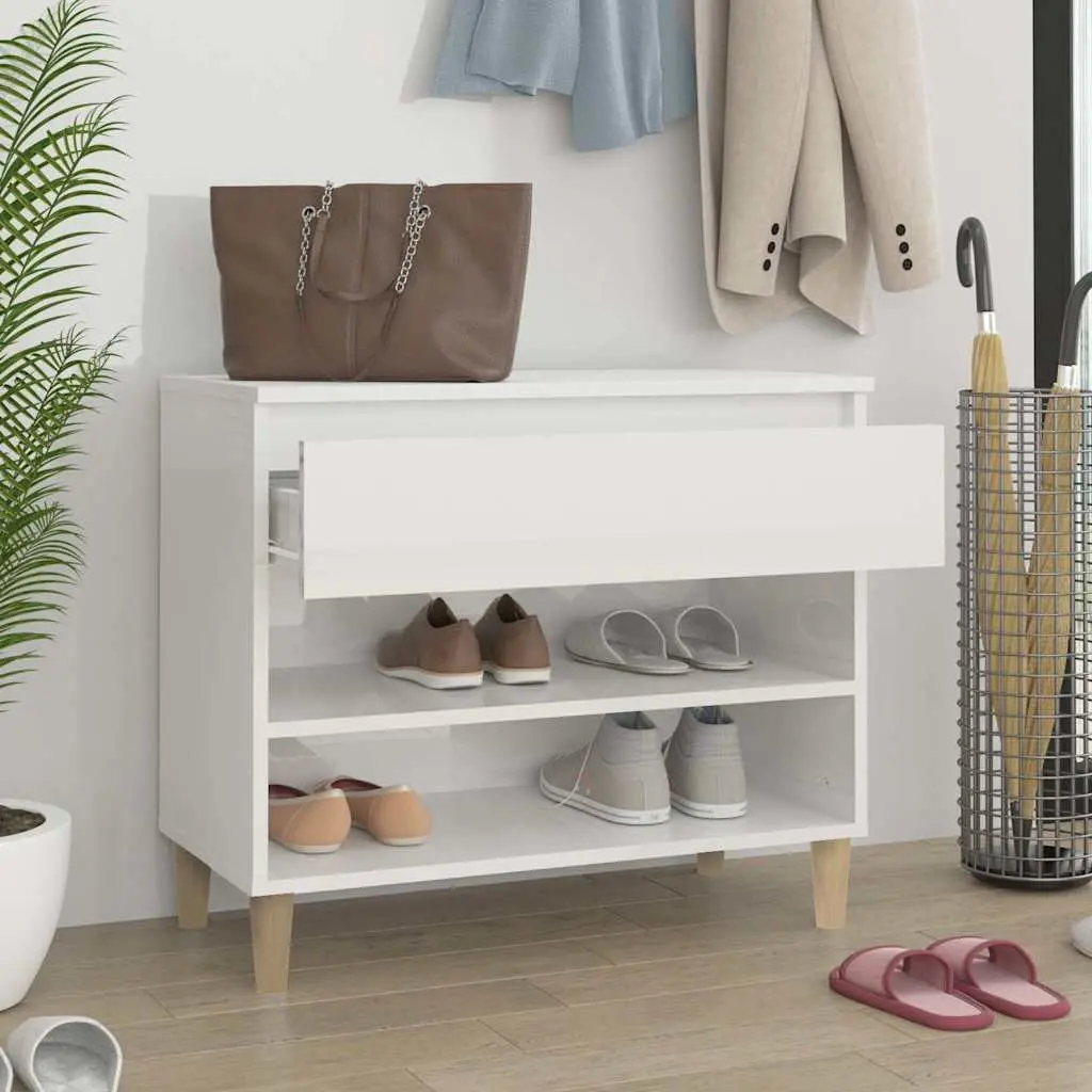 Shoe Cabinet High Gloss White Storage Organiser 2 Compartments Hallway Furniture
