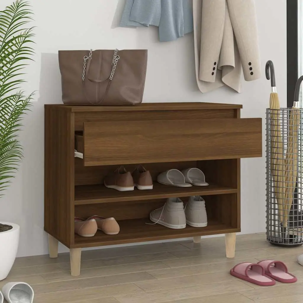 Shoe Cabinet Brown Oak 70x36x60 cm Storage Organiser Engineered Wood 2