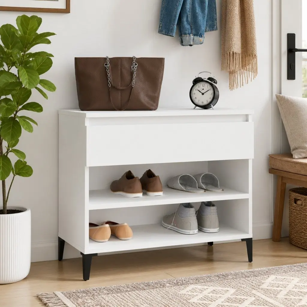 Shoe Cabinet White 70x36x60 cm Storage Organiser 2 Compartments Engineered Wood