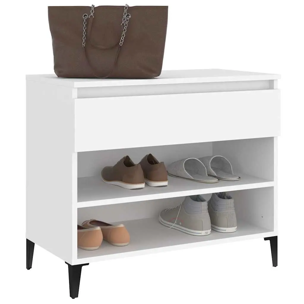 Shoe Cabinet White 70x36x60 cm Storage Organiser 2 Compartments Engineered Wood