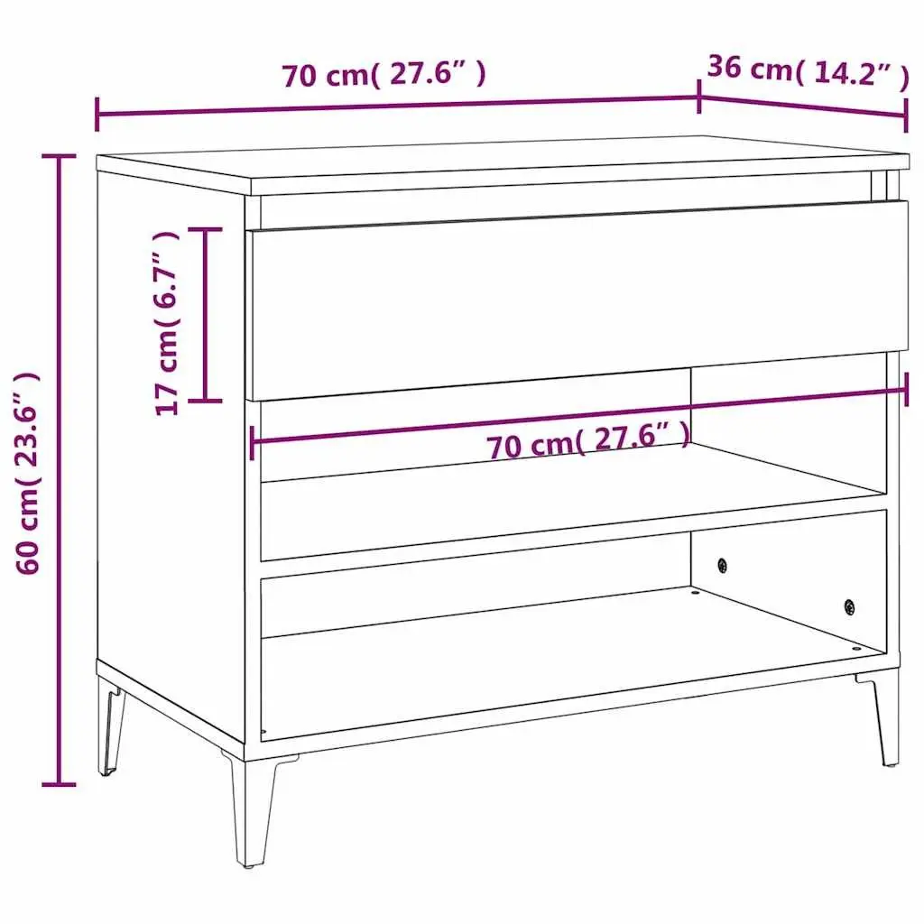 Shoe Cabinet White 70x36x60 cm Storage Organiser 2 Compartments Engineered Wood