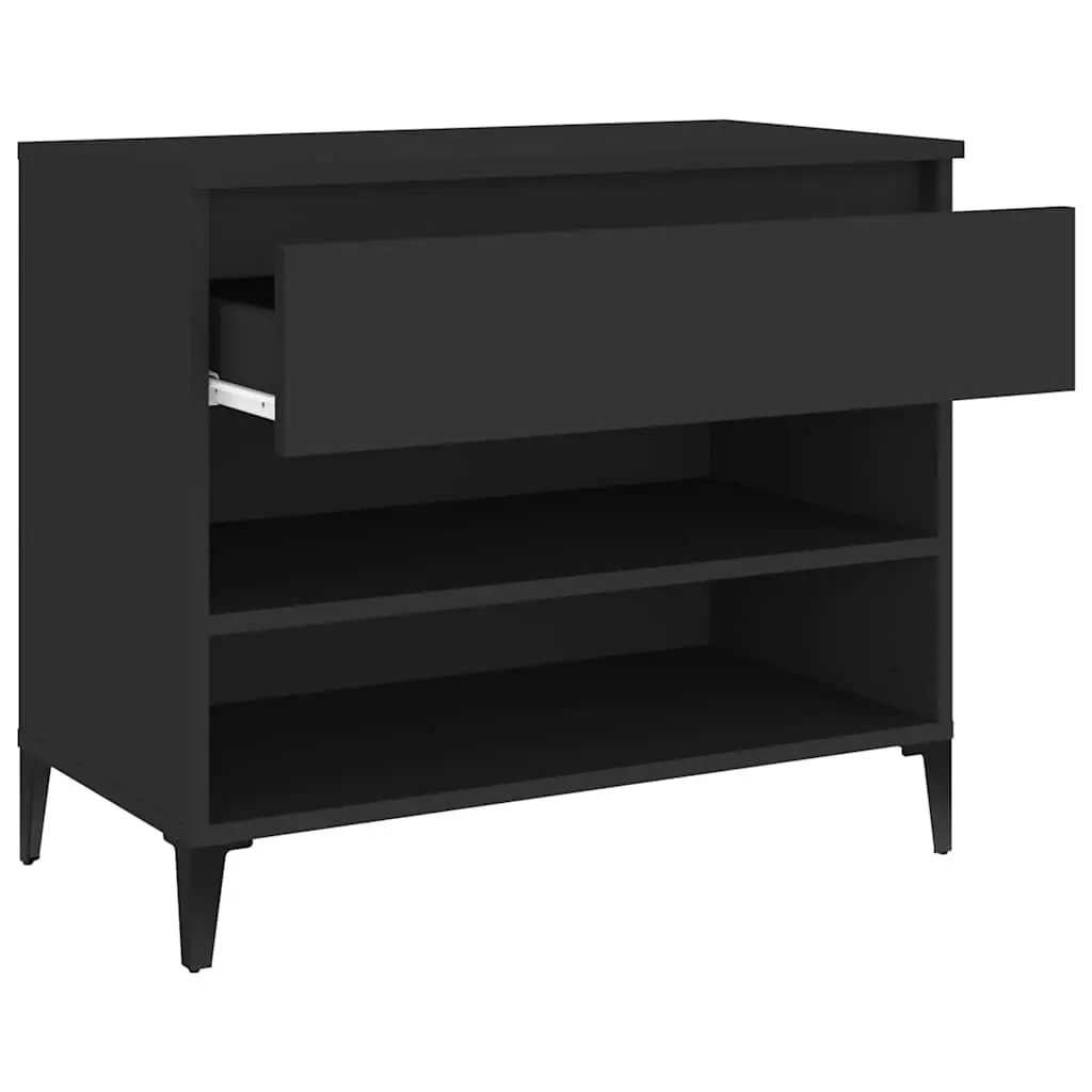 Shoe Cabinet Black Hallway 70x36x60cm Engineered Wood Storage Organiser 2 Compartments