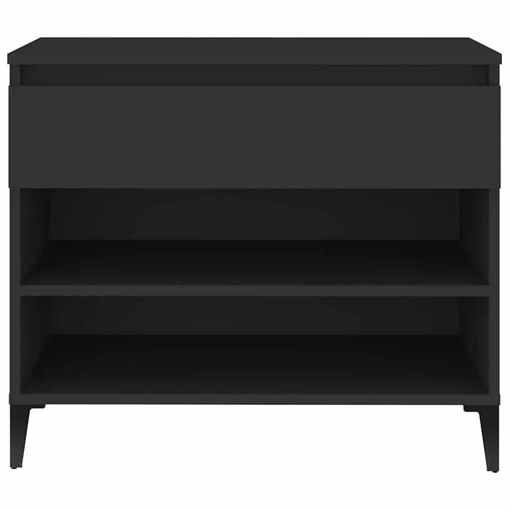 Shoe Cabinet Black Hallway 70x36x60cm Engineered Wood Storage Organiser 2 Compartments