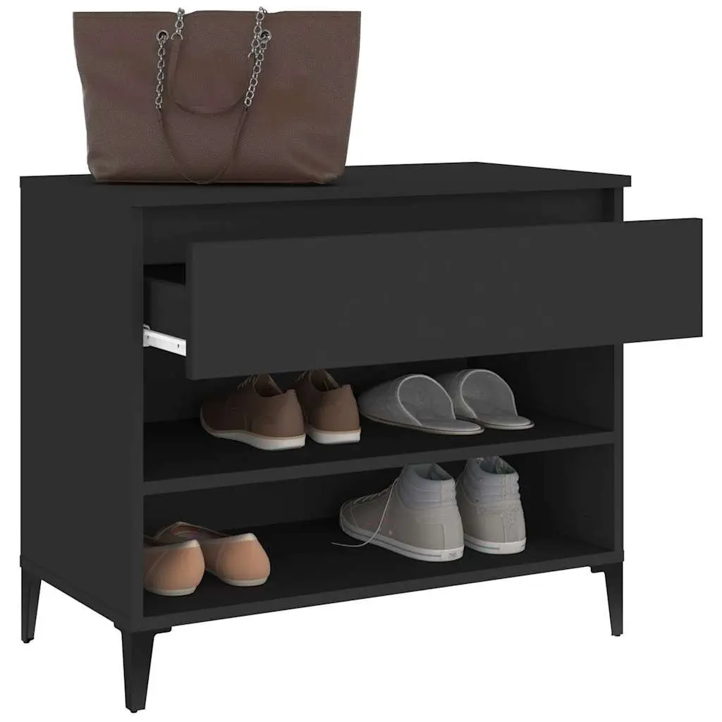 Shoe Cabinet Black Hallway 70x36x60cm Engineered Wood Storage Organiser 2 Compartments