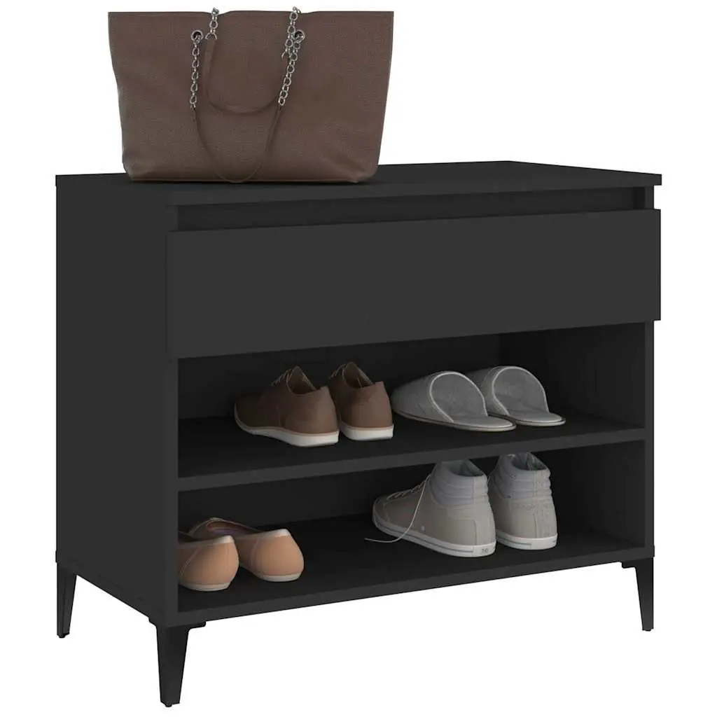 Shoe Cabinet Black Hallway 70x36x60cm Engineered Wood Storage Organiser 2 Compartments