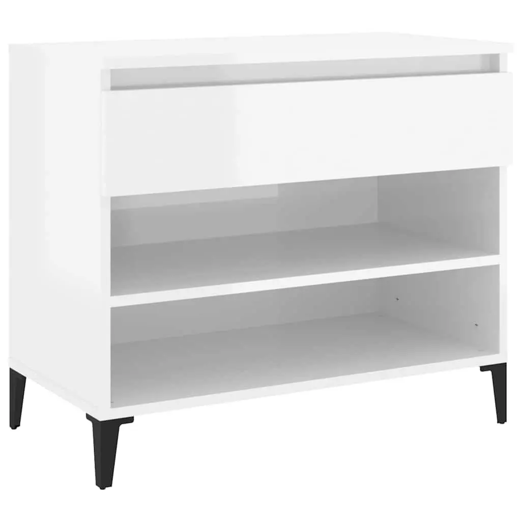 Shoe Cabinet White High Gloss Storage Engineered Wood 70x36x60cm Hallway