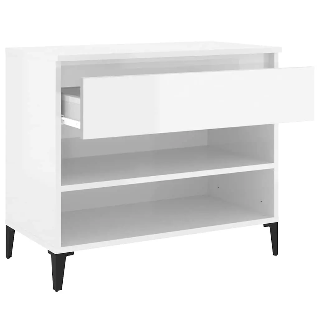 Shoe Cabinet White High Gloss Storage Engineered Wood 70x36x60cm Hallway