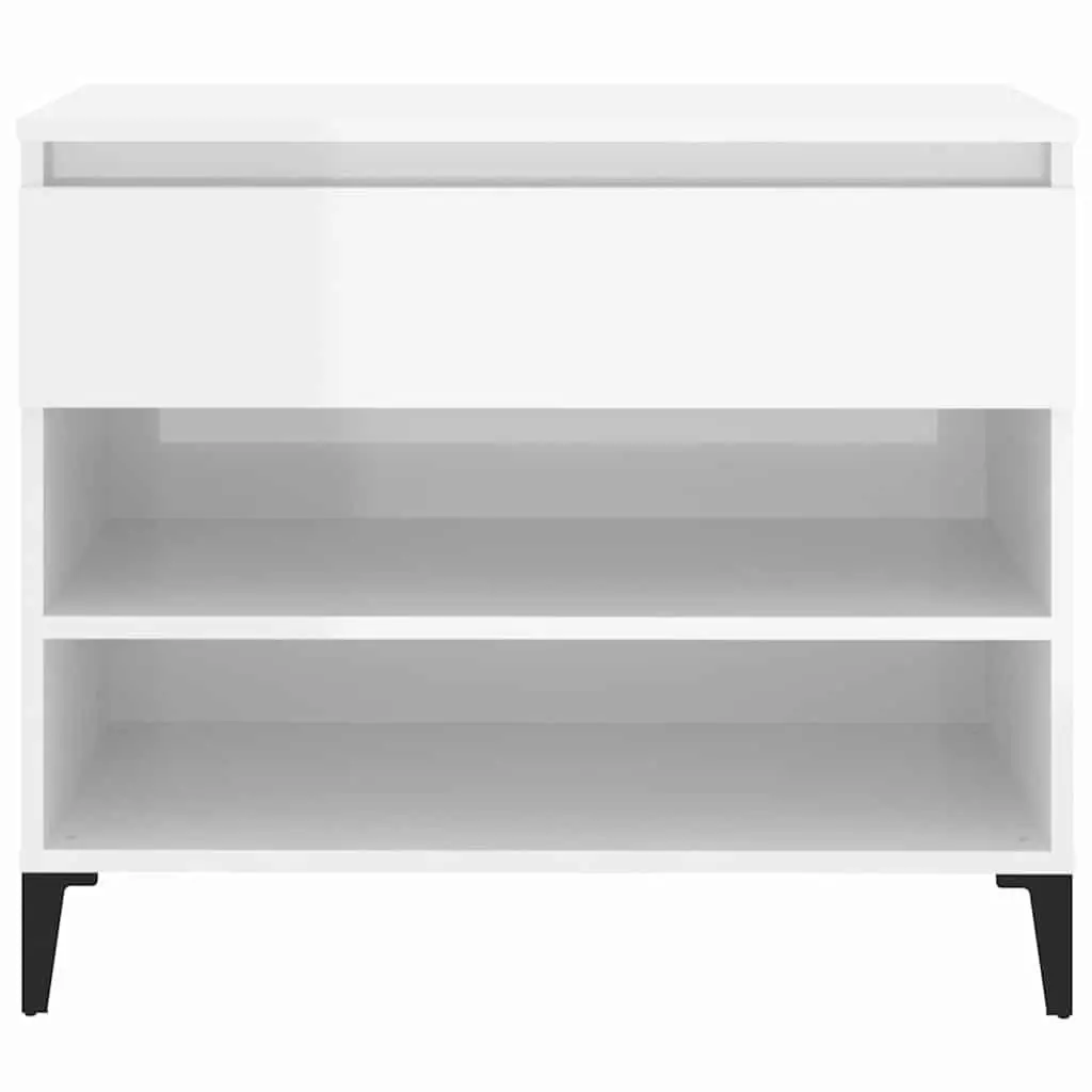 Shoe Cabinet White High Gloss Storage Engineered Wood 70x36x60cm Hallway