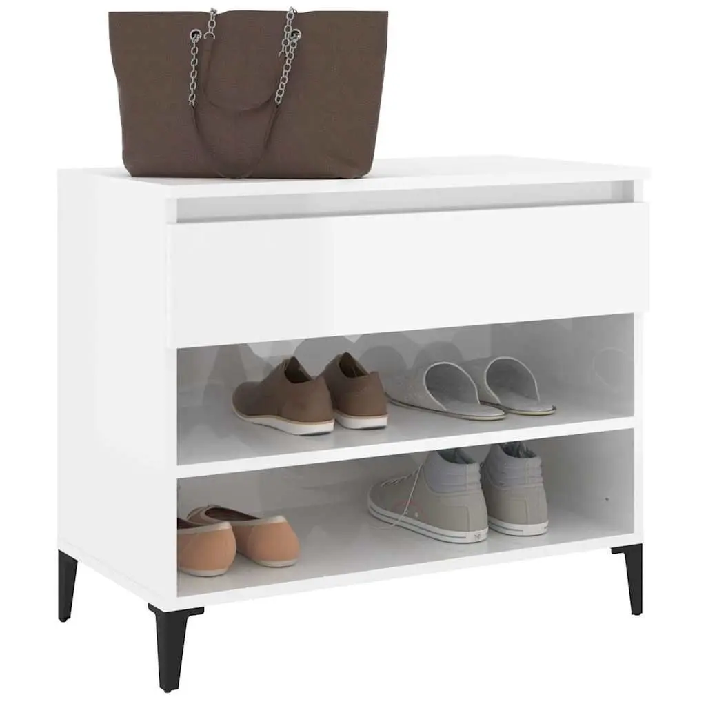Shoe Cabinet White High Gloss Storage Engineered Wood 70x36x60cm Hallway