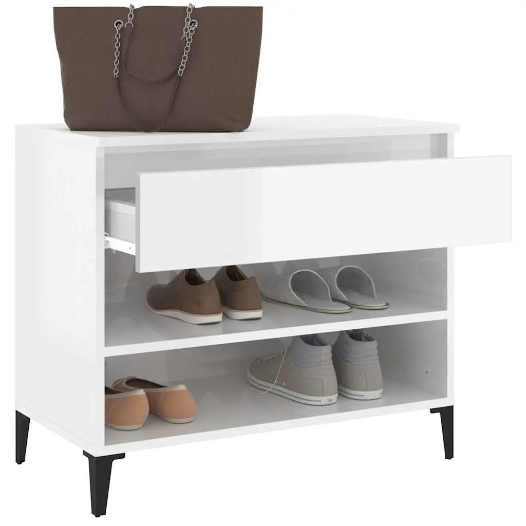 Shoe Cabinet White High Gloss Storage Engineered Wood 70x36x60cm Hallway