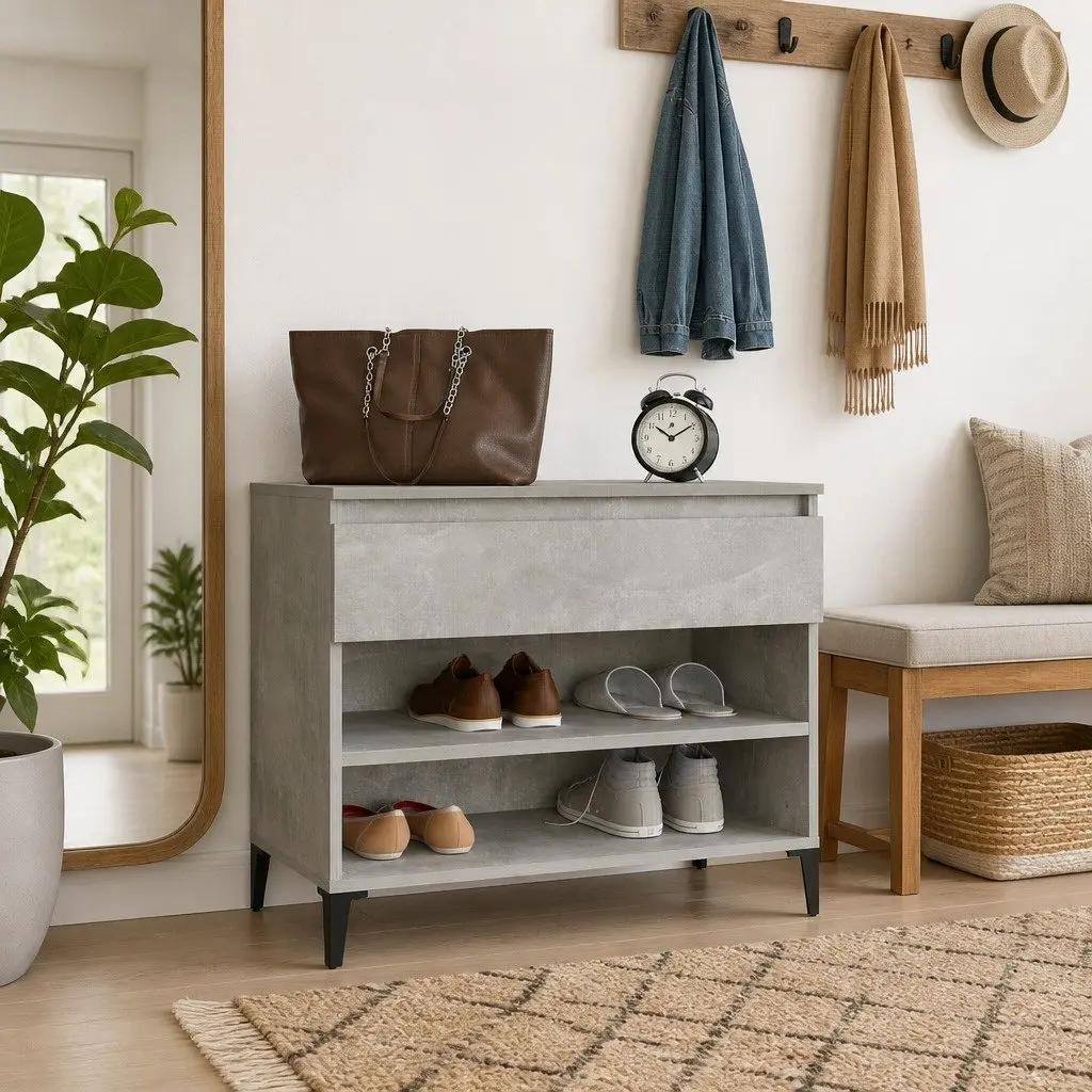 Shoe Cabinet Storage Organiser Grey Engineered Wood Hall Wardrobe Rack Unit