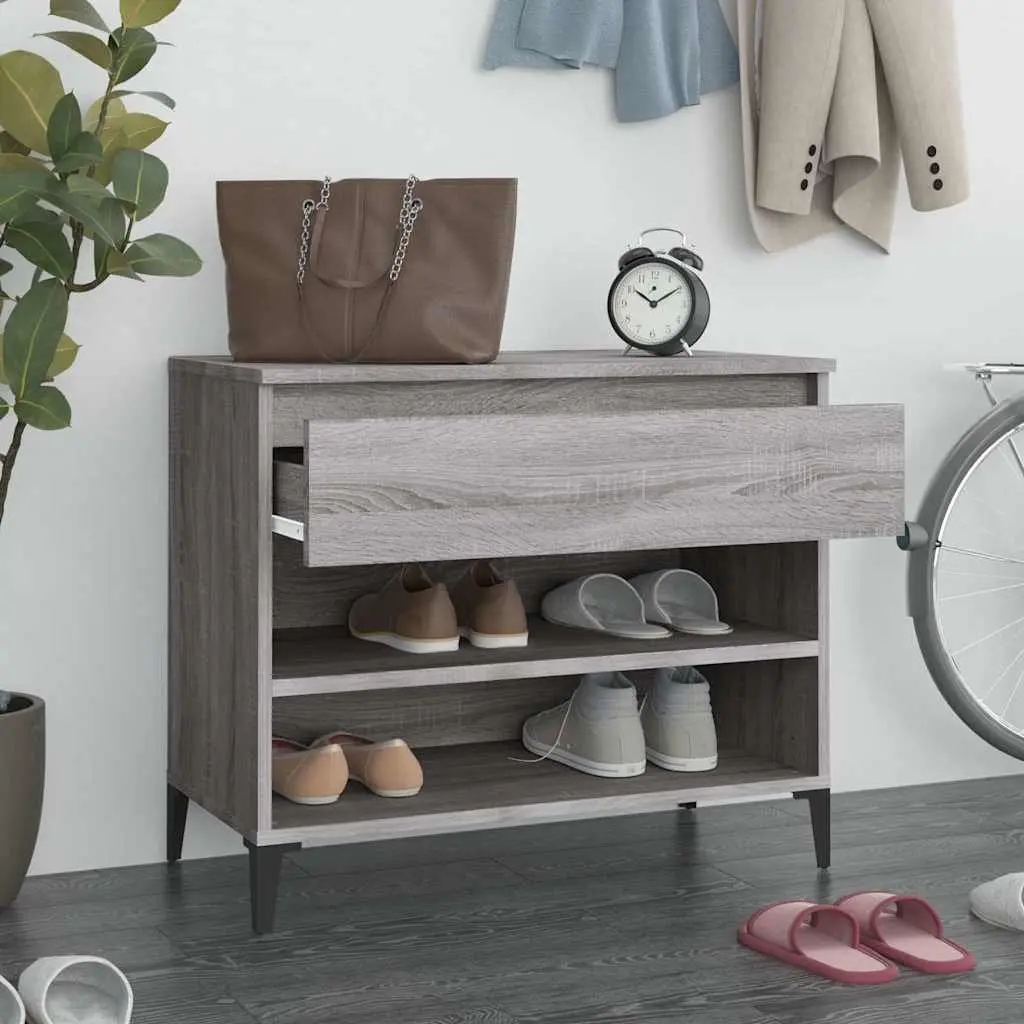 Shoe Cabinet Grey Engineered Wood Storage Hallway 70x36x60 cm
