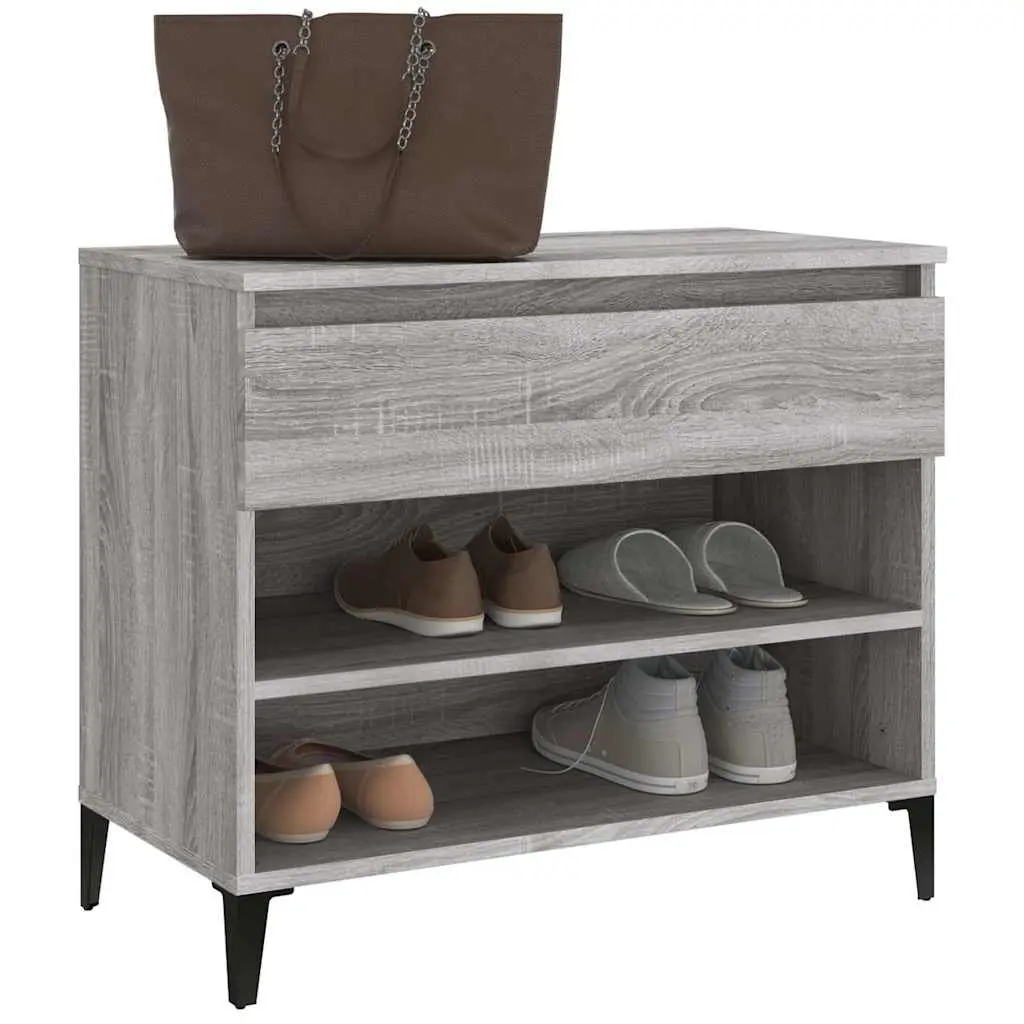 Shoe Cabinet Grey Engineered Wood Storage Hallway 70x36x60 cm