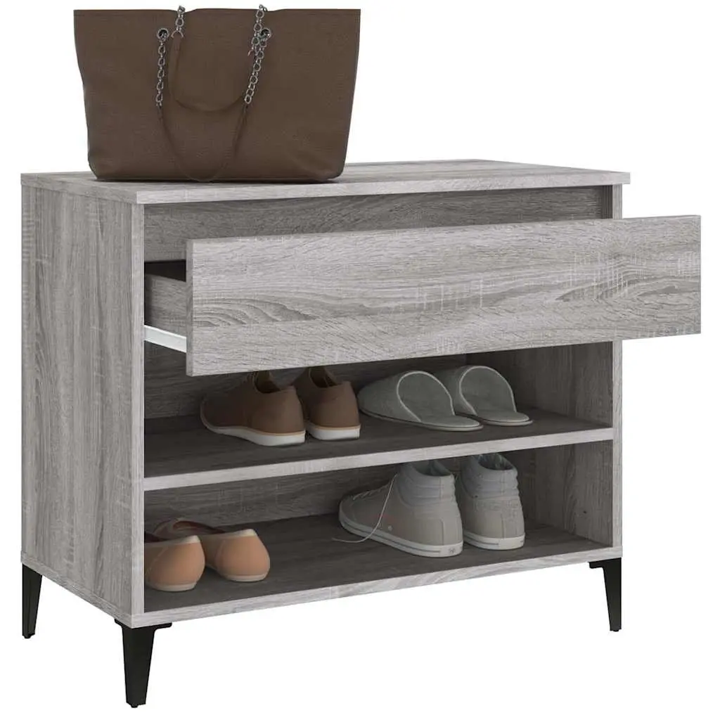 Shoe Cabinet Grey Engineered Wood Storage Hallway 70x36x60 cm