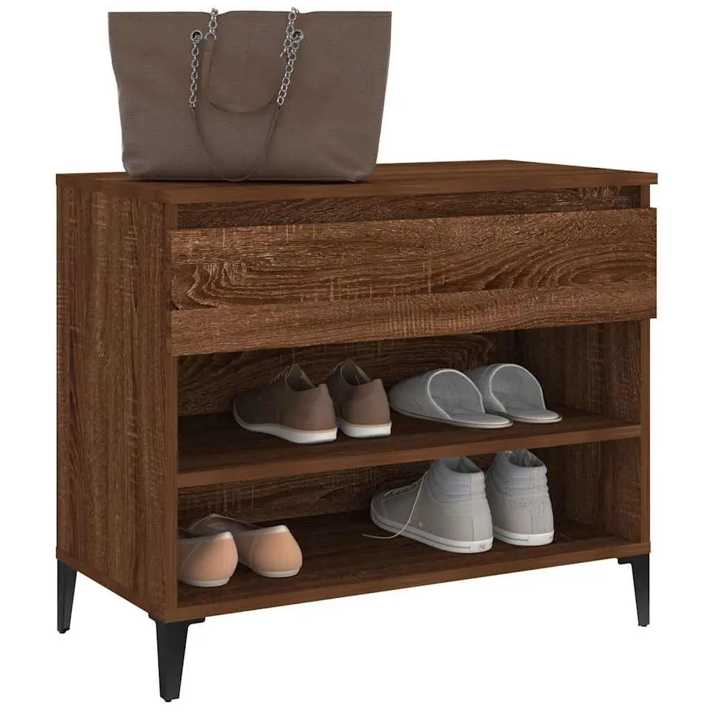 Shoe Cabinet Brown Oak 70x36x60 cm Storage Organiser Engineered Wood 2