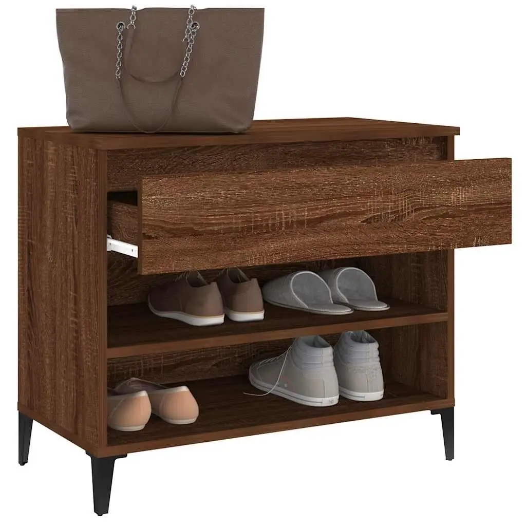 Shoe Cabinet Brown Oak 70x36x60 cm Storage Organiser Engineered Wood 2