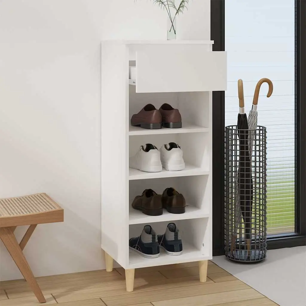 Shoe Cabinet Storage Organiser White 40x36x105cm Engineered Wood 4 Shelf Drawer
