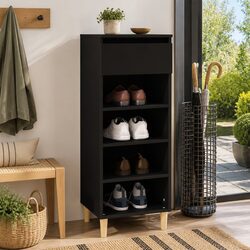 Black Shoe Cabinet Dimensions: 40x36x105cm, 4 Shelves, 1 Drawer