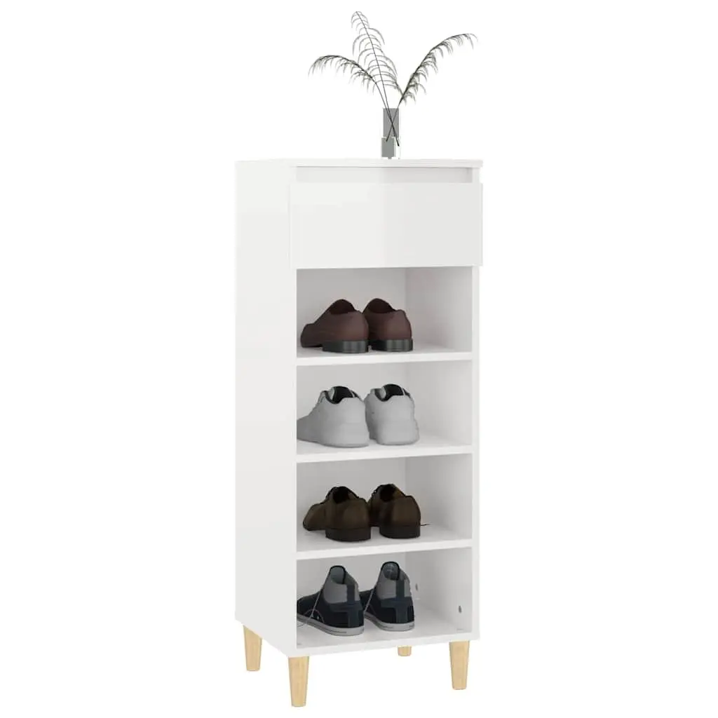Shoe Cabinet White High Gloss 40x36x105cm Storage Organiser 4 Shelves Drawer