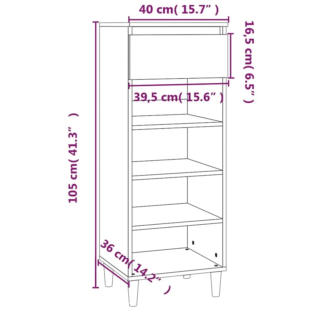 Shoe Cabinet White High Gloss 40x36x105cm Storage Organiser 4 Shelves Drawer