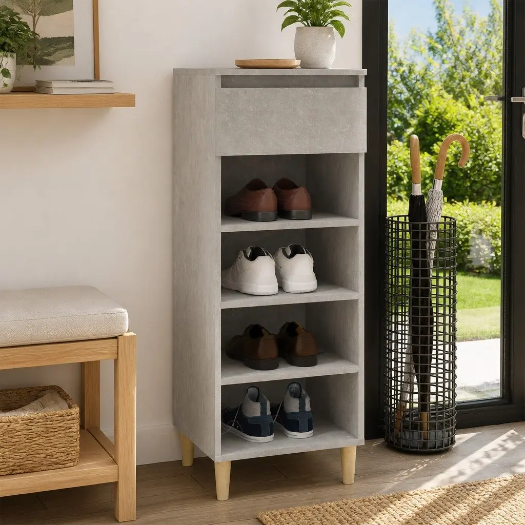 Shoe Cabinet Storage Organiser for Home 4 Shelves 1 Drawer Grey Wooden