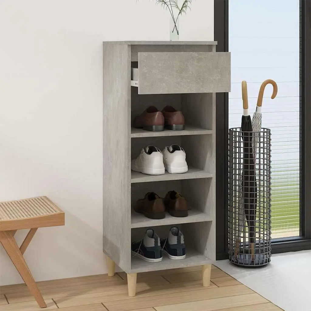 Shoe Cabinet Storage Organiser for Home 4 Shelves 1 Drawer Grey Wooden