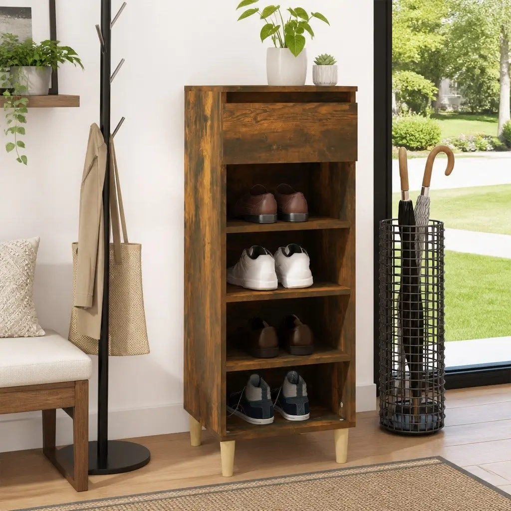Shoe Cabinet Smoked Oak Entryway 40x36x105cm Storage Rack with Drawer and Shelves