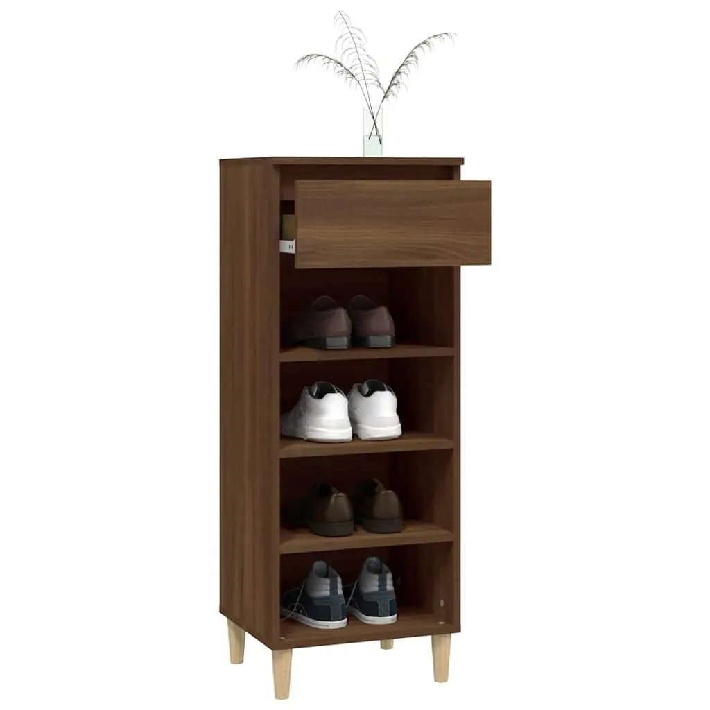 Shoe Cabinet for Home Organisation Brown Oak Engineered Wood 4 Shelves 1 Drawer
