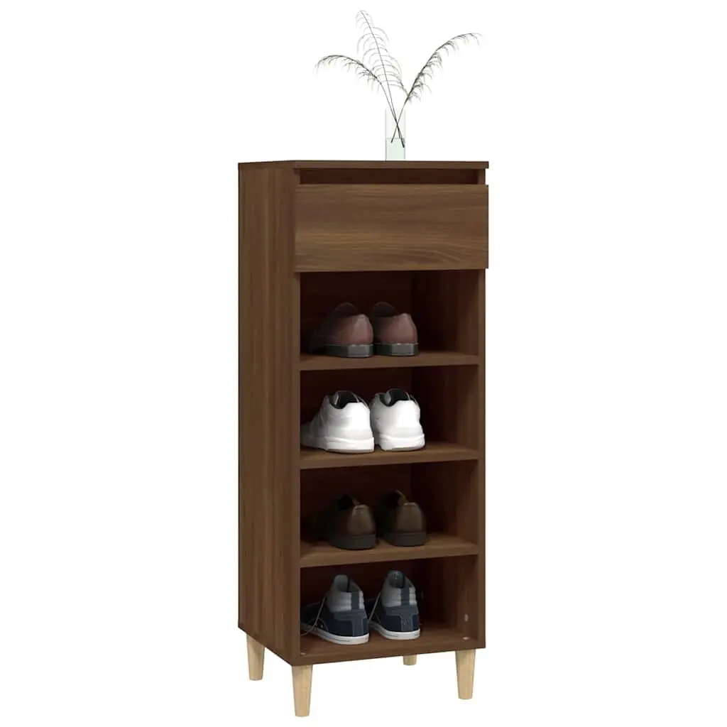Shoe Cabinet for Home Organisation Brown Oak Engineered Wood 4 Shelves 1 Drawer