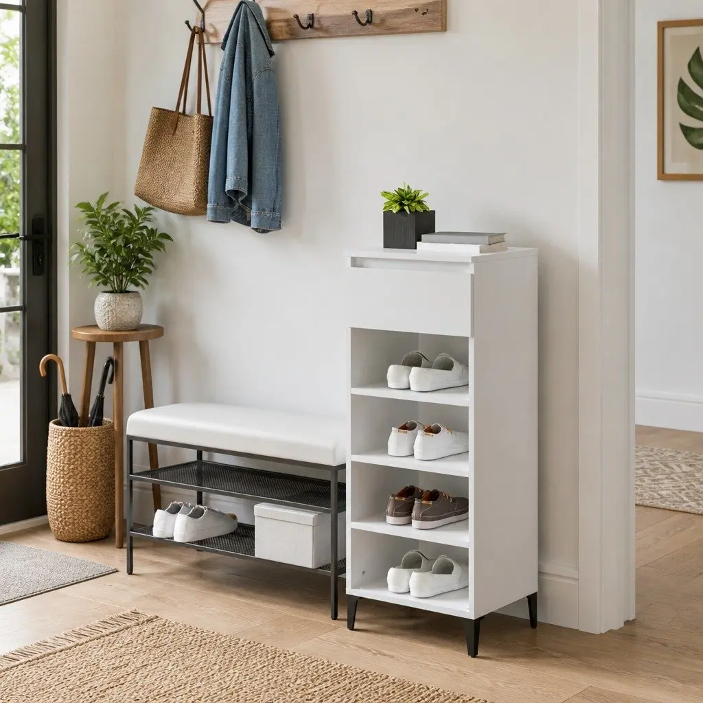 Shoe Rack White Storage Cabinet Organiser 40x36x105cm Engineered Wood Drawer