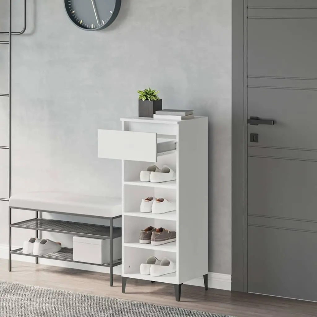 Shoe Rack White Storage Cabinet Organiser 40x36x105cm Engineered Wood Drawer