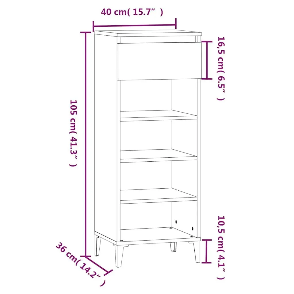 Shoe Rack White Storage Cabinet Organiser 40x36x105cm Engineered Wood Drawer