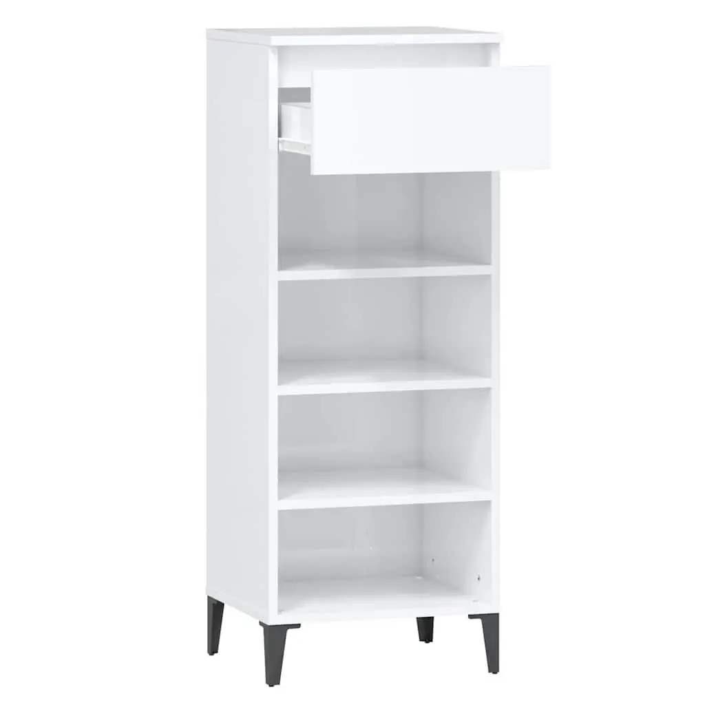 Shoe Rack High Gloss White Storage Cabinet with Drawer 3 Shelves Organiser
