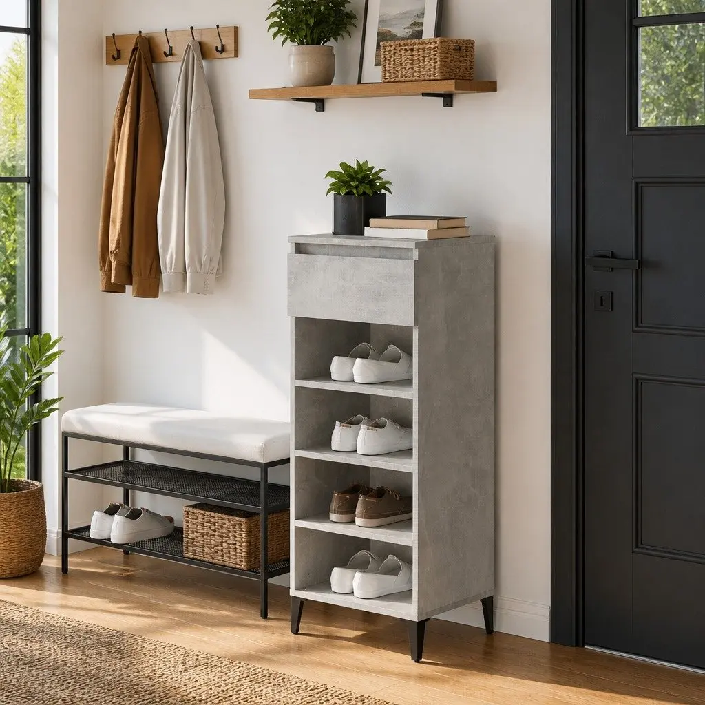 Shoe Rack Grey Storage Cabinet Organiser 40x36x105cm Engineered Wood Drawer