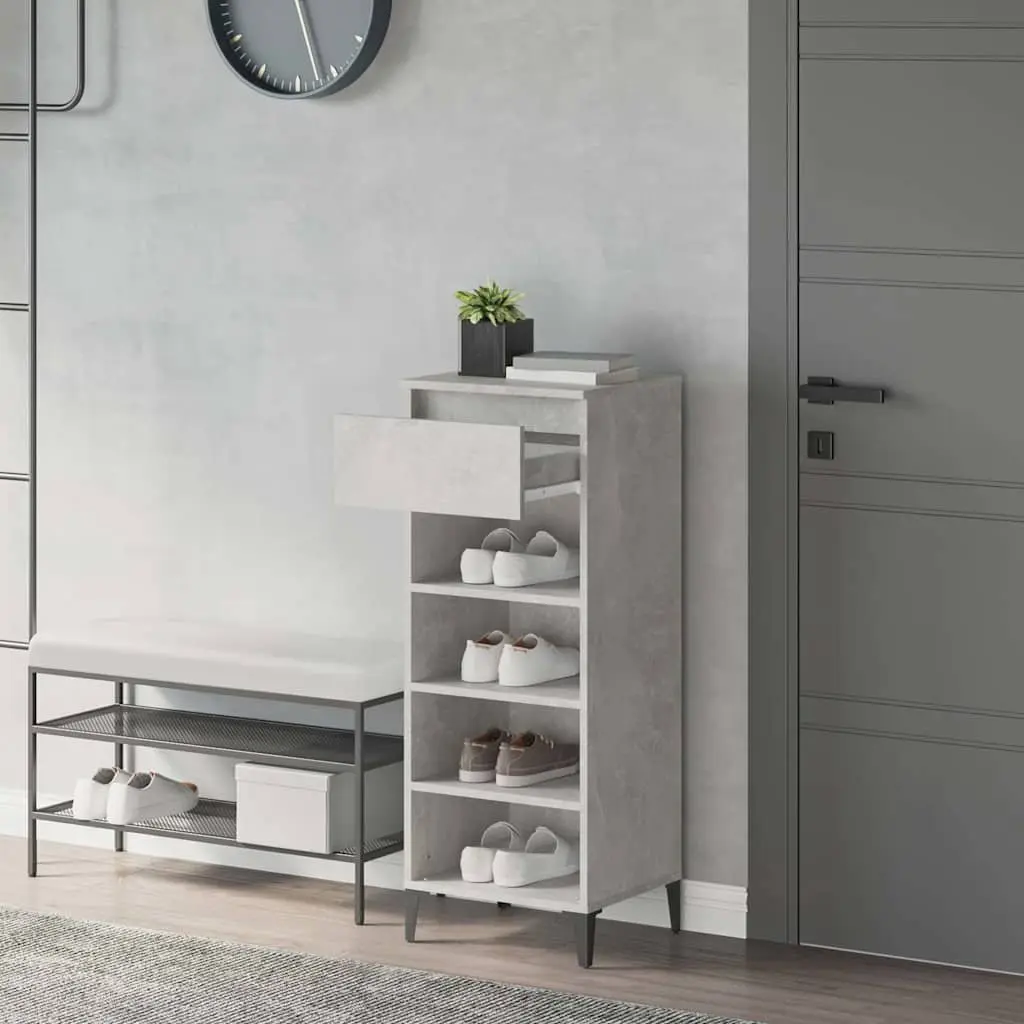 Shoe Rack Grey Storage Cabinet Organiser 40x36x105cm Engineered Wood Drawer