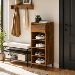 Shoe Rack: 40x36x105 cm, Engineered Wood, Brown